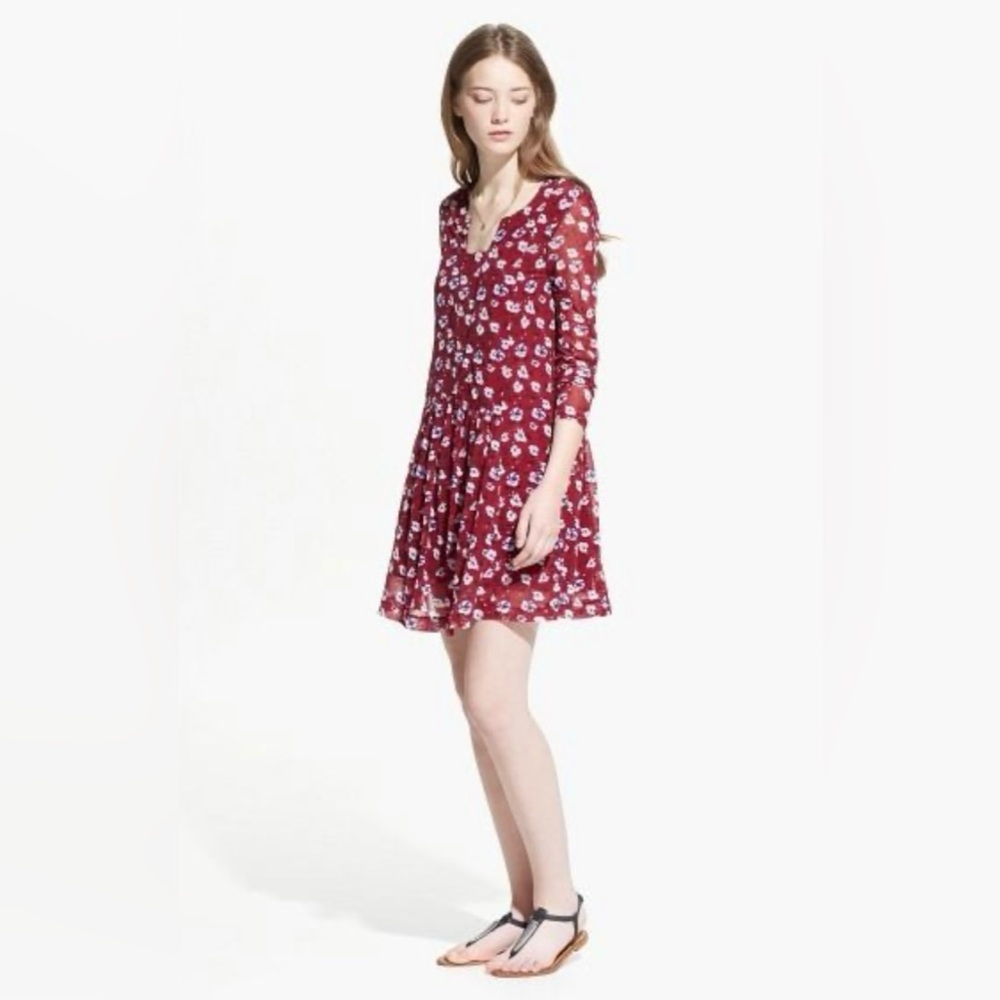 Mango Floral Fit & Flare Long Sleeve Mini Dress Size 4